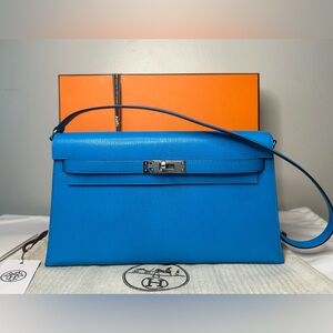 NEW! HERMÈS Kelly Elan Bleu Zanzibar Chevre Chamkila Leather Shoulder Bag